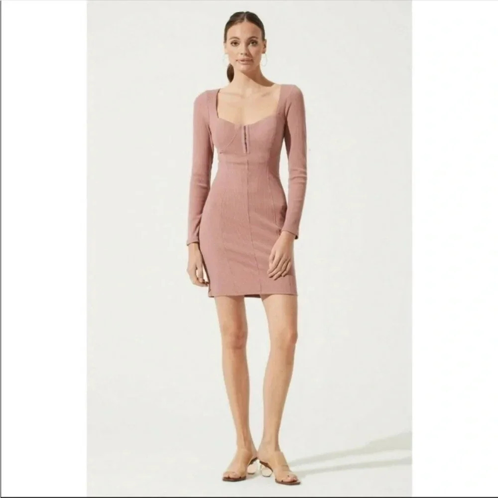 Astr the label pink ribbed mini dress